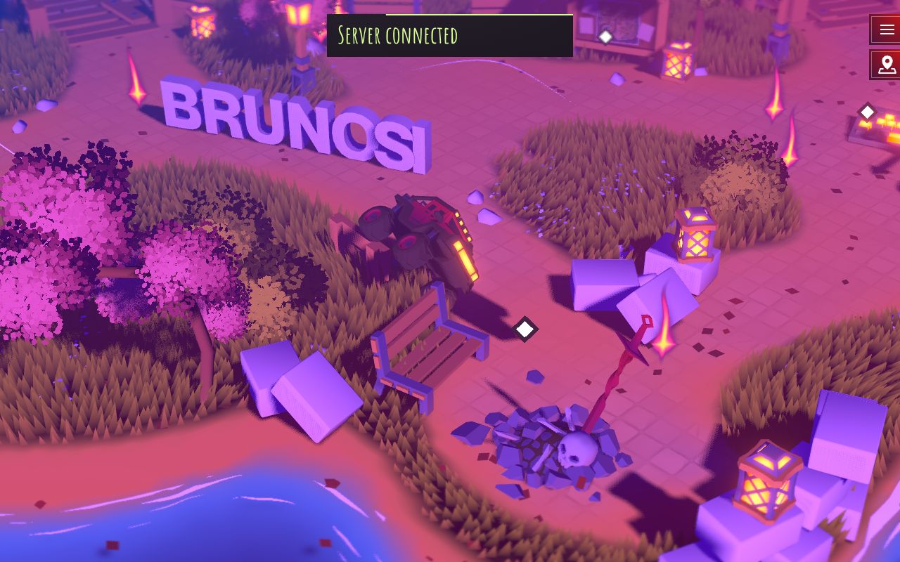 Bruno Simon’s portfolio: a red off-road car on a pink-lit path between trees and large purple 3D letters